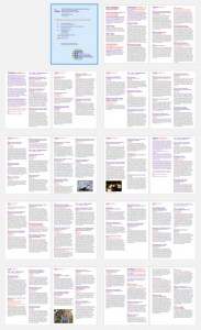 Image of a massive printed program full of many conference session topics