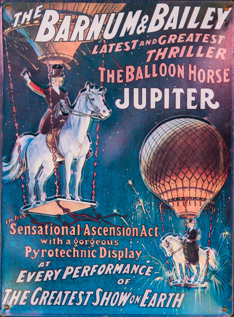 Event marketing isn't something you can do all by yourself. Poster of a Barnum and Bailey Circus flier, featuring "The Balloon Horse Jupiter in his Sensational Ascension Act with a gorgeous Pyrotechnic Display at Every Performance of The Greatest Show on Earth". Courtesy of Old Metal Advertisements