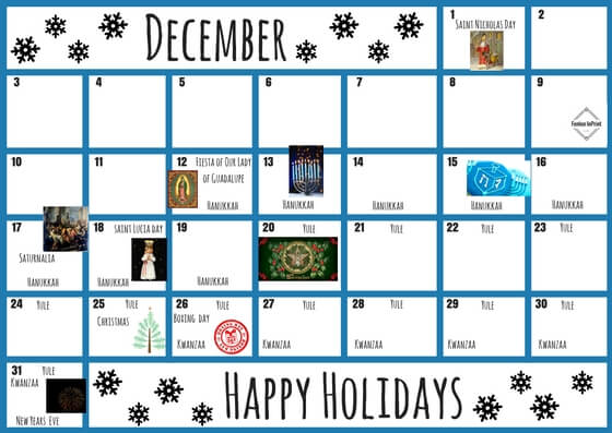 Holiday Season calendar illustration courtesy of Fenton InPrint online