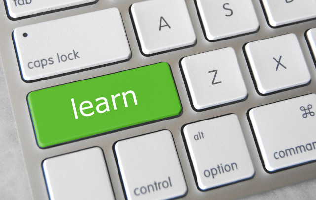three key kinds of learning: an illustration of a computer keyboard with the shift key replaced by a green "learn" key. Photo attribution: Flickr user jakerust