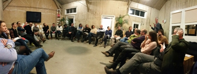 Learnings from the first Meeting Design Practicum: a panoramic indoor photograph of the participants seated in a circle