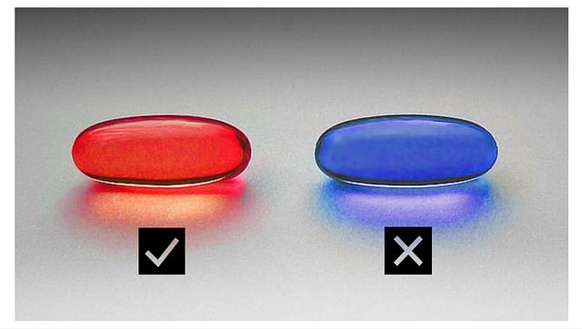 Participatory voting introduction: a photograph of a red pill with a ✔︎ underneath it next to a blue pill with an ✖︎ underneath. Red pill blue pill image modified by yours truly, attribution W.carter under CC BY-SA 4.0 license