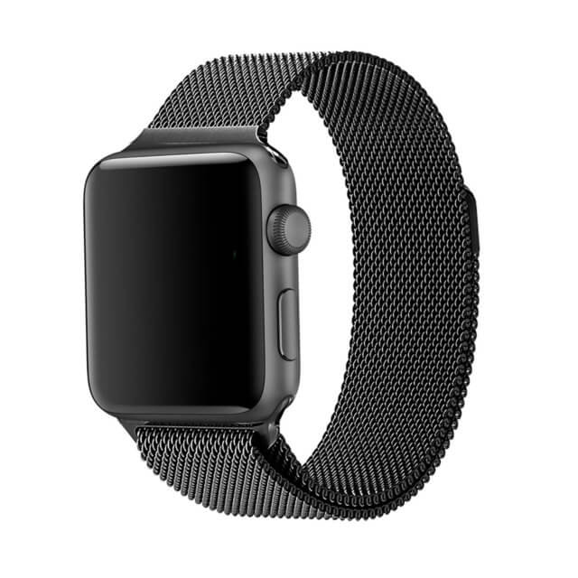 An Apple Watch Series 3 with the Milanese watch band