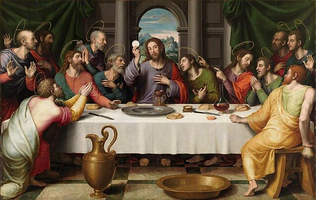 Seating while Eating at Meetings: Picture of Jesus with the Eucharist at the Last Supper by Juan de Juanes, Public Domain