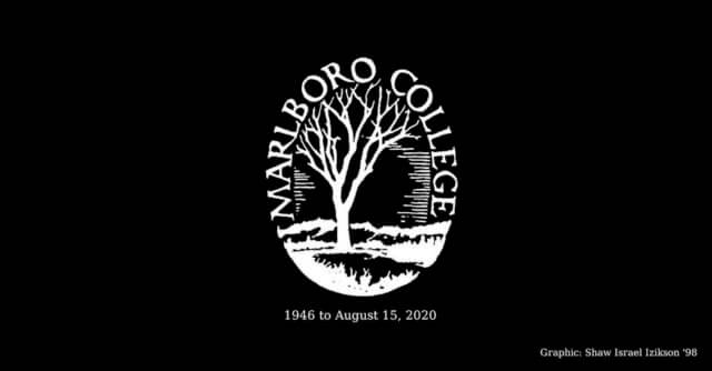 Designing an online memorial service: a graphic of the Marlboro College logo on a black background