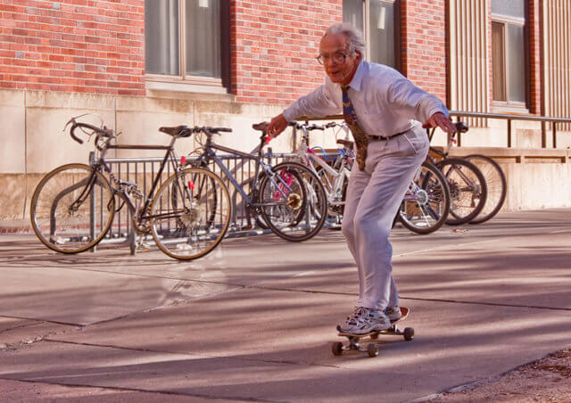 are you old yet? a photograph of the 69-year-old skateboarding college professor Tom Winter