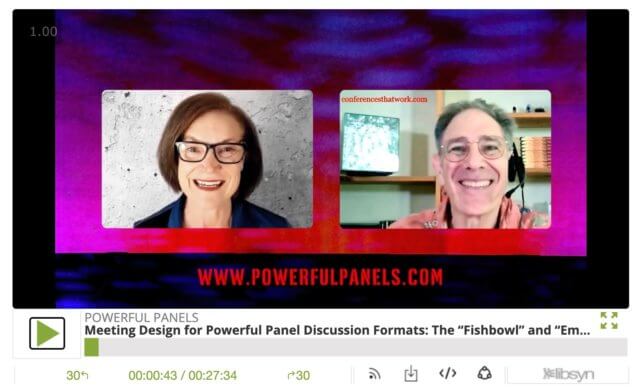 Powerful Panels interview: screenshot of Kristin Arnold and Adrian Segar with the caption WWW.POWERFULPANELS.COM