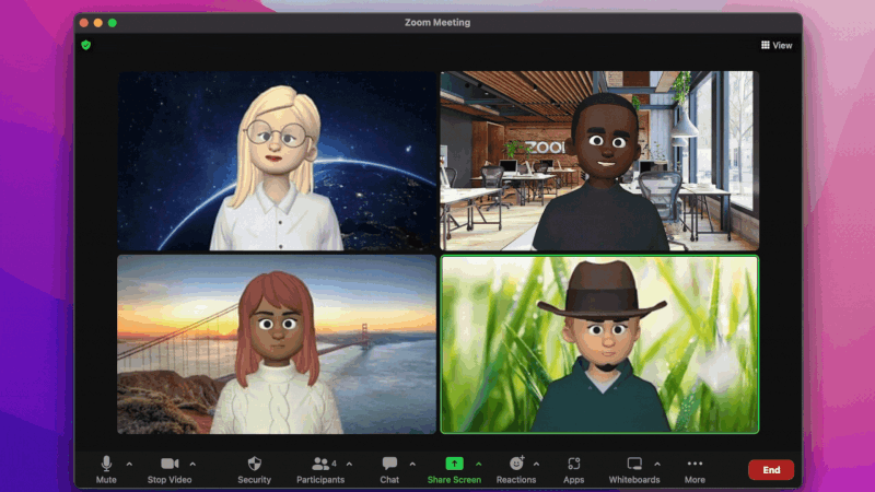 An animated image of four Zoom avatars in a meeting.