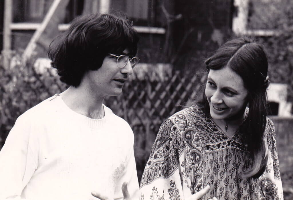 The start of 48 years together: black and white photograph of Adrian and Celia on their wedding day