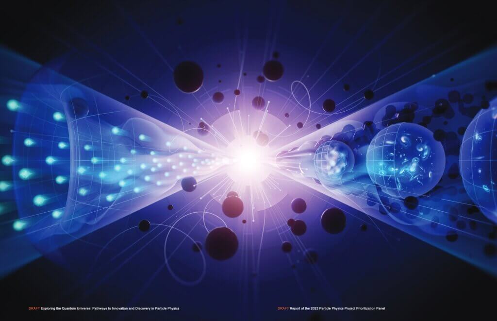 high-energy physics research: illustration of a high-energy particle collision