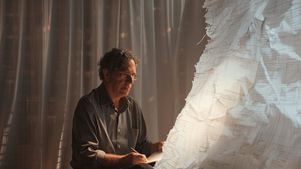 Illustration of Adrian Segar writing, half-obscured by a curtain