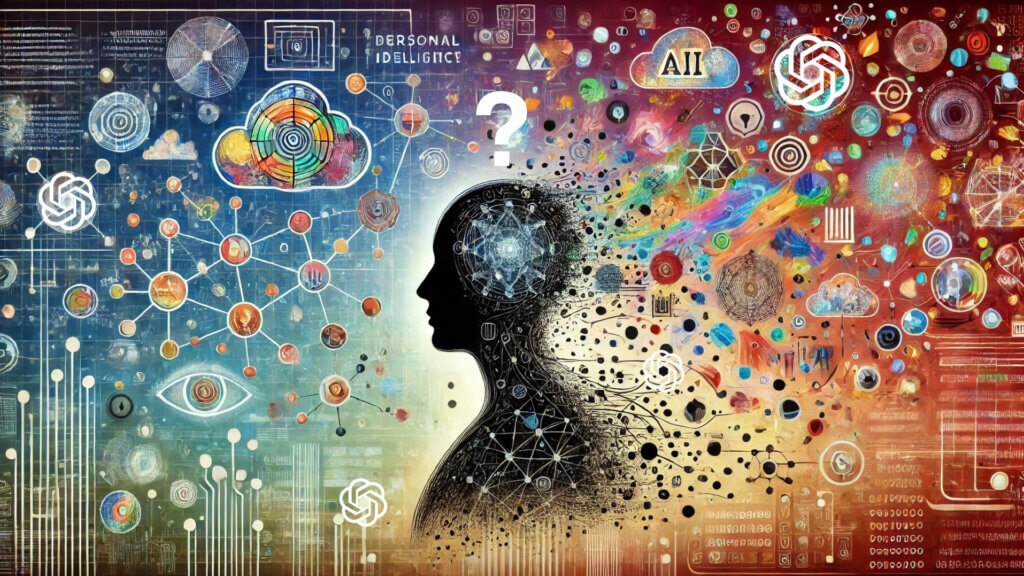 What ChatGPT doesn't know about me: a color illustration of a human silhouette from the side surrounded by abstract representations of computers, connections, and OpenAI logos